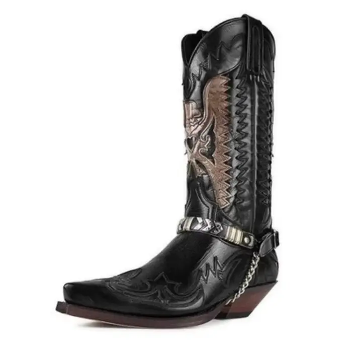 Bout pointu brodé mi-mollet bottes imprimé serpent Western Cowboy hommes Botines couleur bloquée Sli