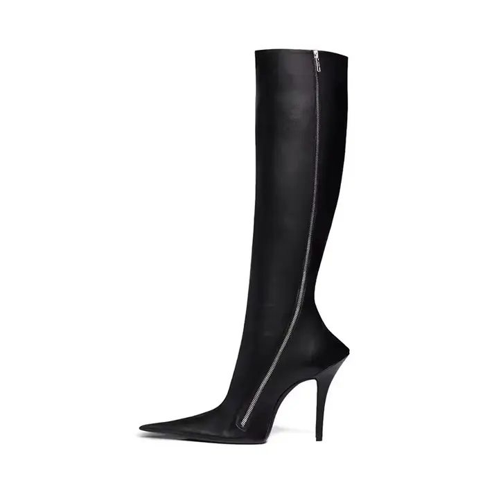 Arden Furtado-Bottes au genou de style européen pour femmes, bout pointu, talons fins, fermeture à g