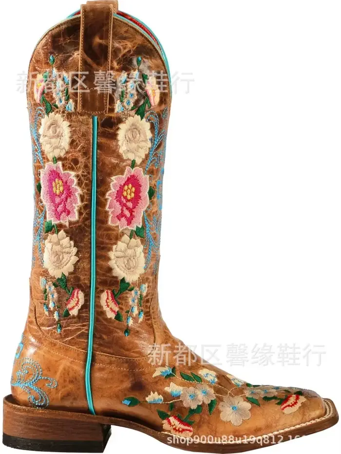 Bottes longues brodées de Cowboy occidental pour femmes