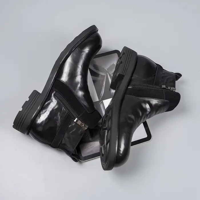 Sens de luxe! Cuir de vache première couche de grain agbré à la main! Bottines Chelsea au design patchwork pour bottes courtes.