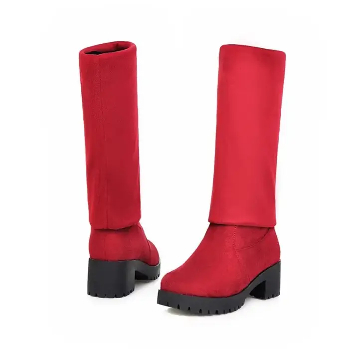 Botas De Mujer cuissardes hautes femmes bout rond printemps automne hiver robe fête élasticité marron longue plate-forme bottes 2082