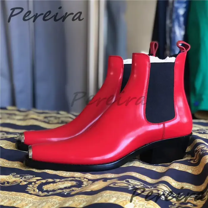 Bottines Chelsea à bout carré en métal pour hommes