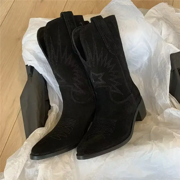 Bottes Western à Fleurs Brodées pour Femme, Chaussures de Style Cowboy Rétro, à la Mode, Nouvelle Co