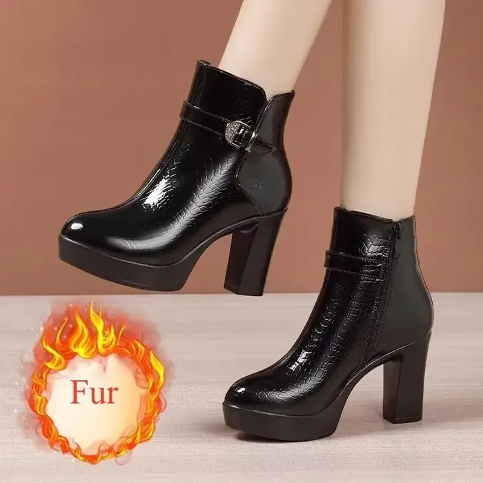 Bottines courtes en cuir véritable pour femme