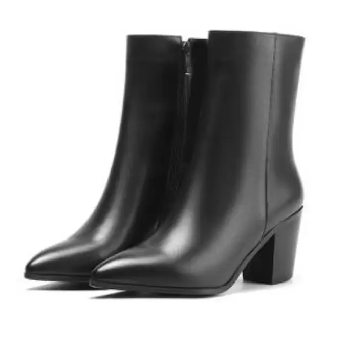 BLXQPYT bottines en cuir véritable femmes qualité mode Zip botte courte noir talons hauts plate-forme chaussures grande taille 44 45 46 21-54