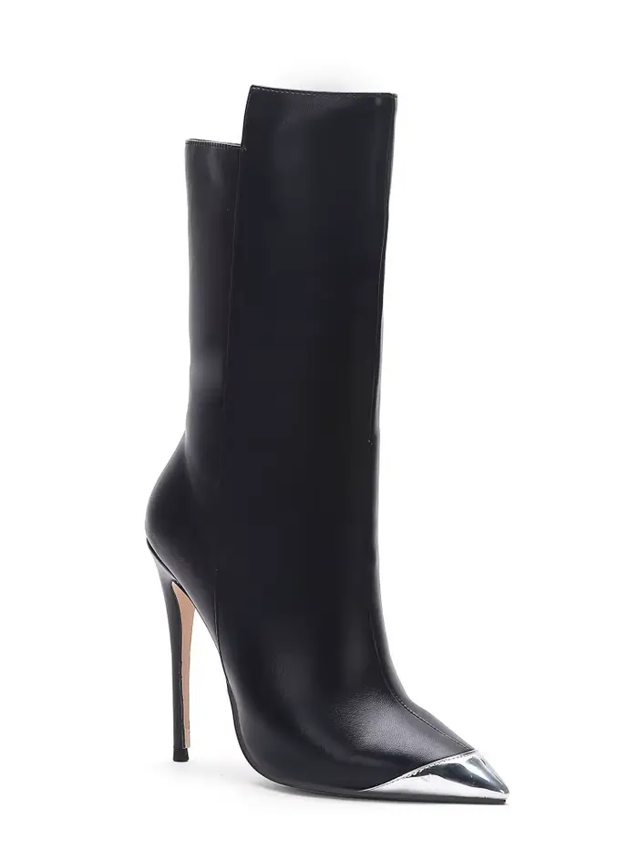 Bottes hautes à talon aiguille imprimé serpent vibrant, bout pointu métallique, fermeture éclair lat