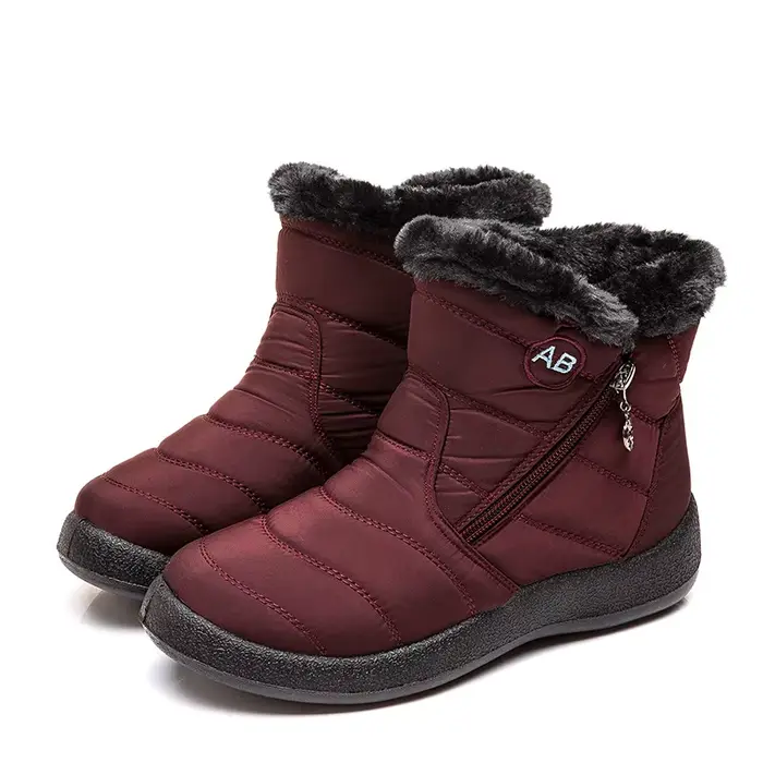 Bottes de neige confortables pour femmes, chaussures imperméables avec fermeture éclair, en fourrure