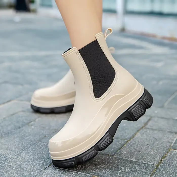 Crestar bottes de pluie pour femmes mode antidérapant imperméable en caoutchouc mi-mollet plate-forme de jardin