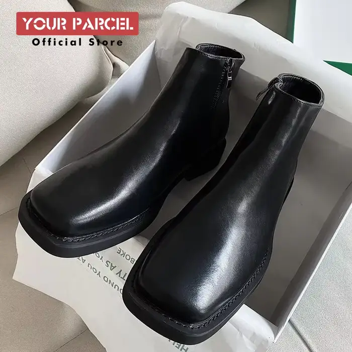 Bottes en cuir à bout carré pour hommes
