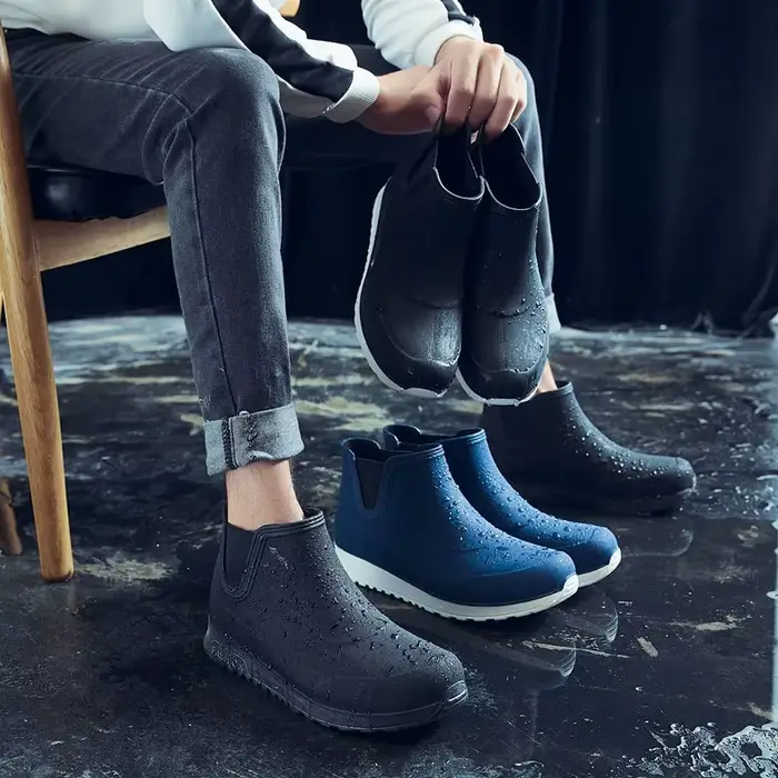 Bottes imperméables pour homme, chaussures de pluie en PVC, bout rond, talons bas, mode et confort pour printemps et automne