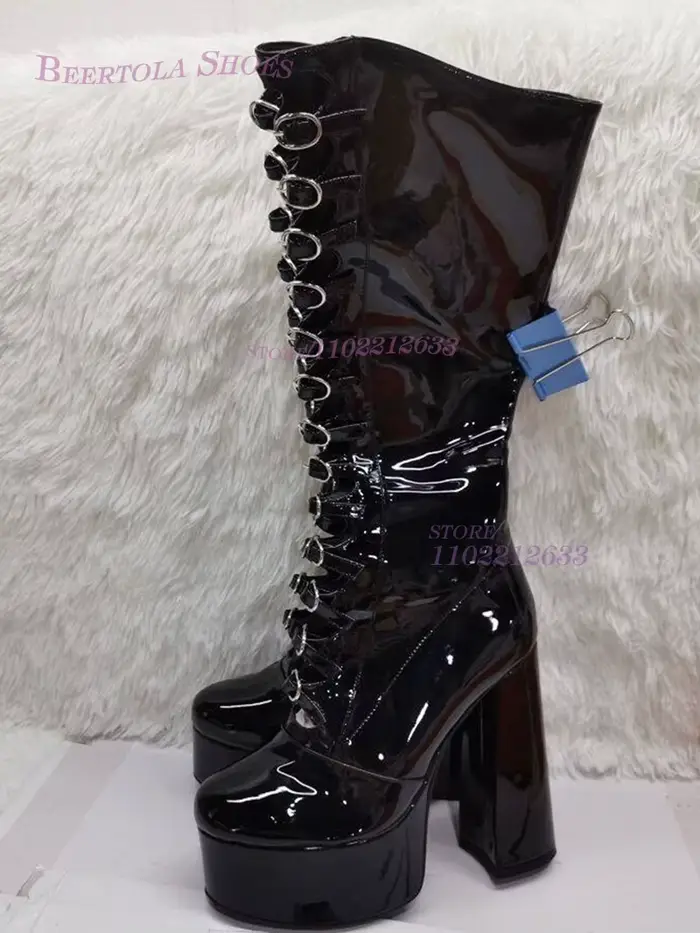 Pole Girls-Bottes à Plateforme en Satin Rose et Cuir Noir Brcorporelle, Sexy, Creux, Talon Épais, Sa
