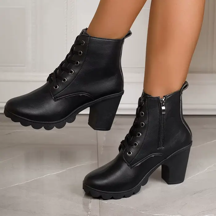 Bottines Chelsea à talon carré élevé pour femme, bottes noires à bout rond et plateforme épaisse, style romain, hiver, cheville, résistantes à l'eau, mode automne