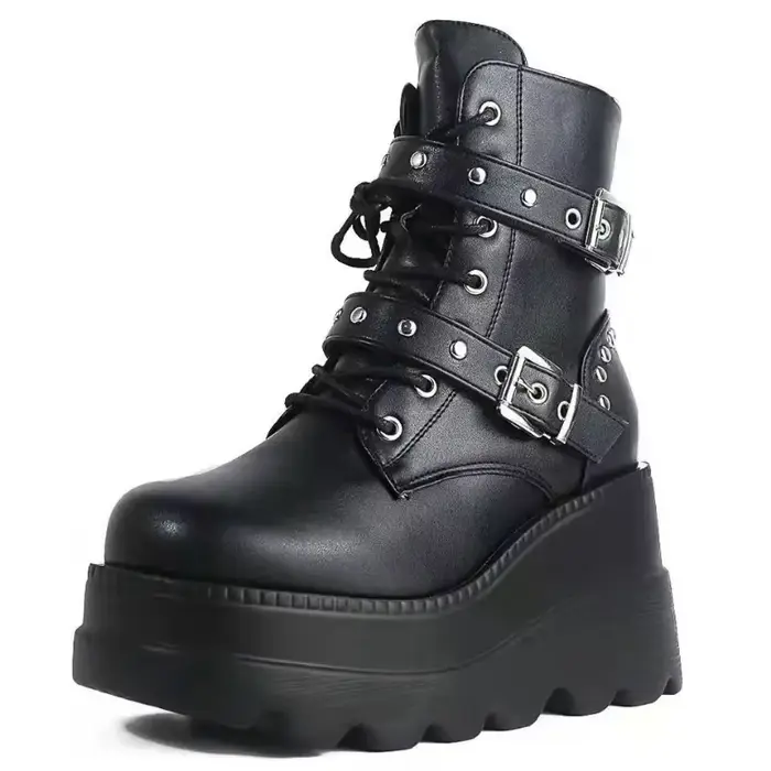 Mn-Bottes à Talons Compensés à Plateforme Punk Chic