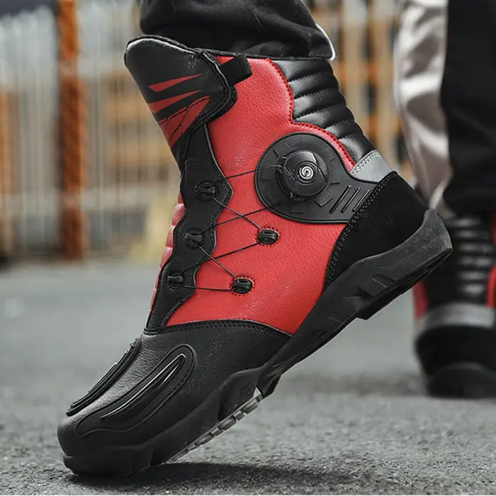 Bottes de motard cloutées robustes pour homme et femme, chaussures plates polyester nylon polyvalentes pour équitation et randonnée quatre saisons