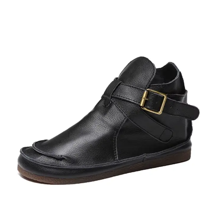 Bottines pour femmes - Nouveau design 2026 - Bottines en cuir de vachette pleine fleur - Semelle pla