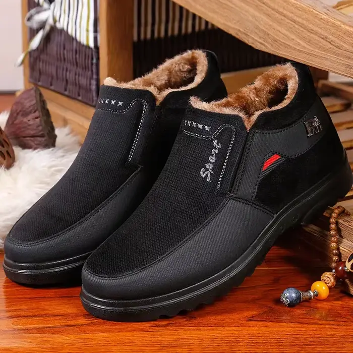 Bottes d'hiver chaudes hommes chaussures nouveau garder sans lacet confortable en peluche fourrure cheville Botas