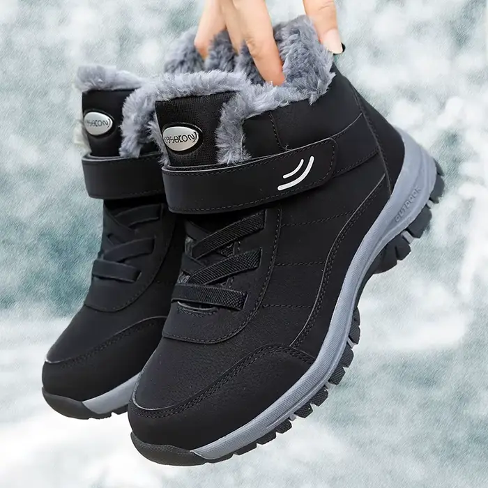 Bottes de neige pour homme en cuir artificiel, bottines chaudes en peluche, antidérapantes pour randonnée, moto et combat hivernal