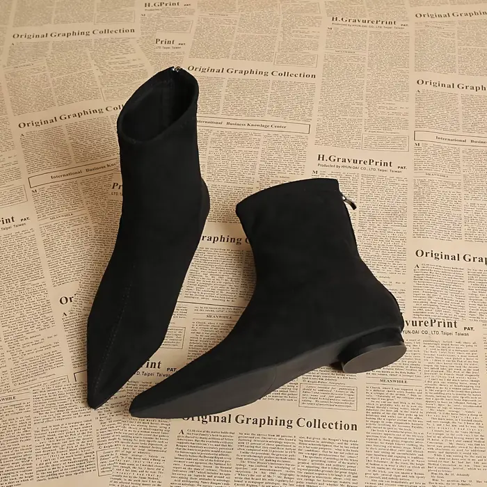 Bottines chaudes et décontractées en daim pour femme, confortables et élégantes, bout pointu, talon 
