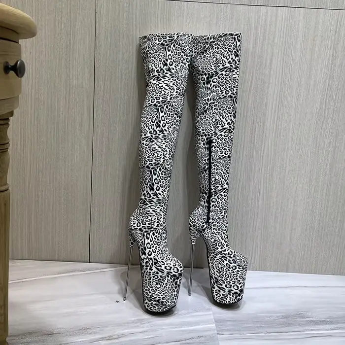 Bottes longues au-dessus du genou pour femmes, talons aiguilles fins, escarpins punk, chaussures à p