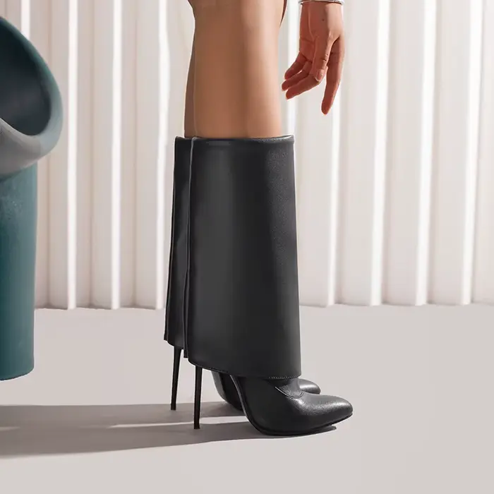 Bottes à bout pointu, Super Stiletto, fermeture éclair latérale en microfibre, à la mode, en maille,