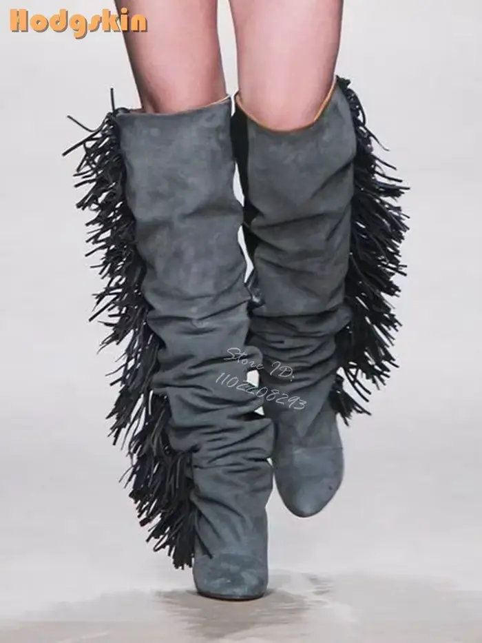 Bottes mi-mollet à franges rétro pour femmes