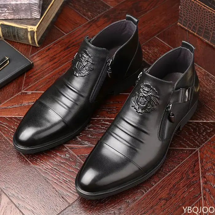Hiver hommes bottes élégantes cheville chaussures en cuir antidérapantes britannique Zip noir chevalier