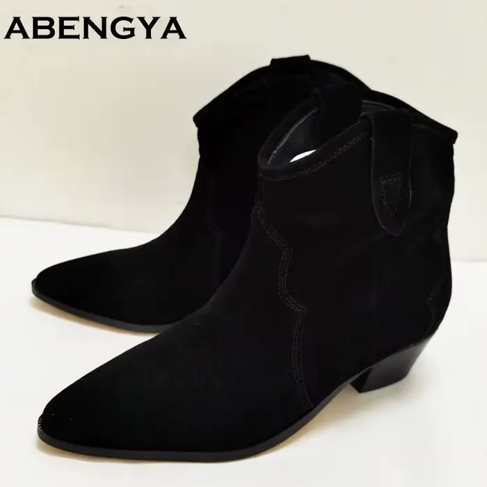 2025 classique daim cuir Chelsea bottes femme bout pointu talon carré sans lacet bottines confortabl
