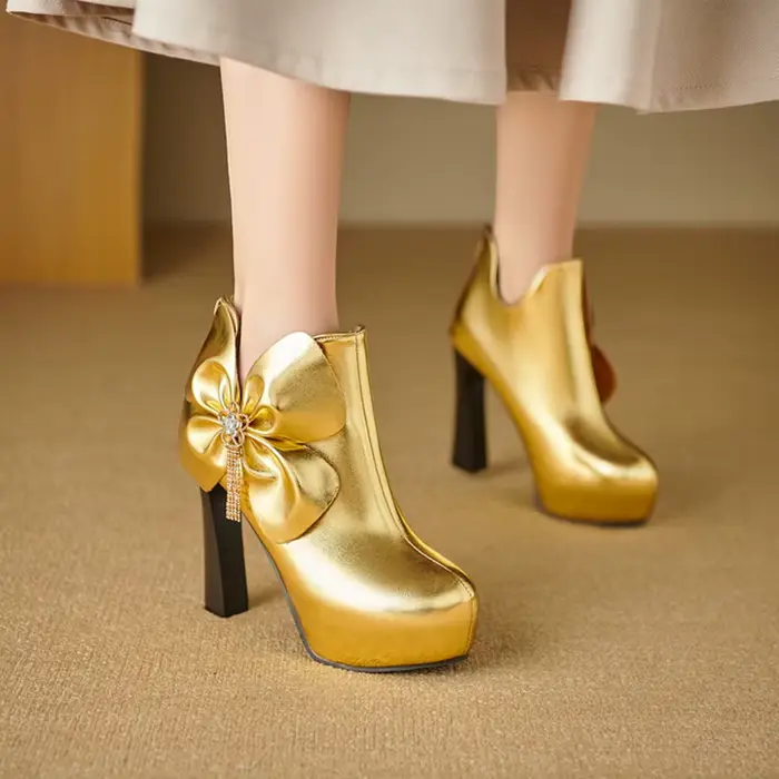 Femmes printemps et automne mode tête ronde talon grossier bottines robe fête bottes courtes vêtemen