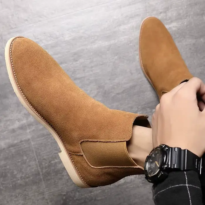 Bottines Chelsea rétro en daim et cuir véritable pour hommes