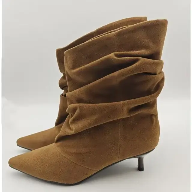 Aneikeh hiver rides bout pointu bottines femmes plissé bottes courtes Femme rétro élégant concepteur