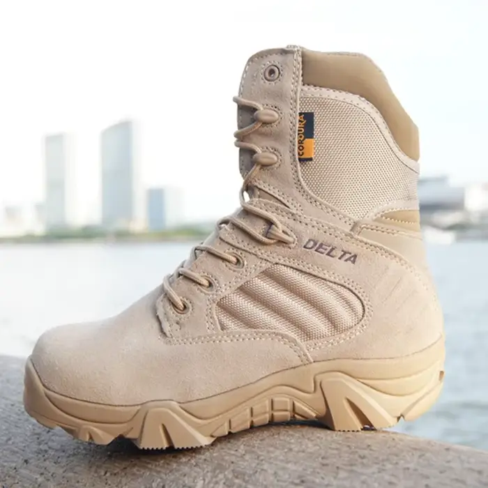 Bottes de Combat tactiques imperméables en cuir de vache véritable pour hommes