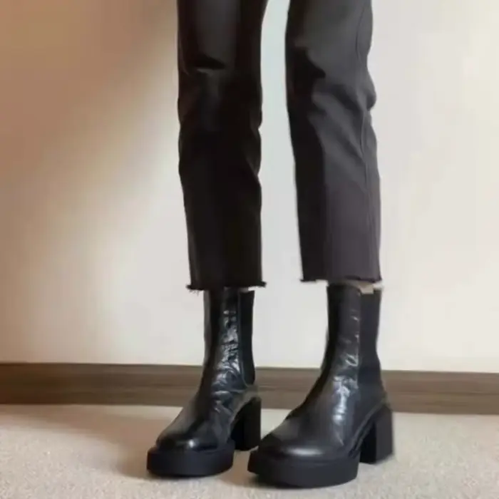 Bottines élégantes à fond épais pour femmes, bottes courtes à talon carré, printemps et automne, pour des occasions spéciales et quotidiennes